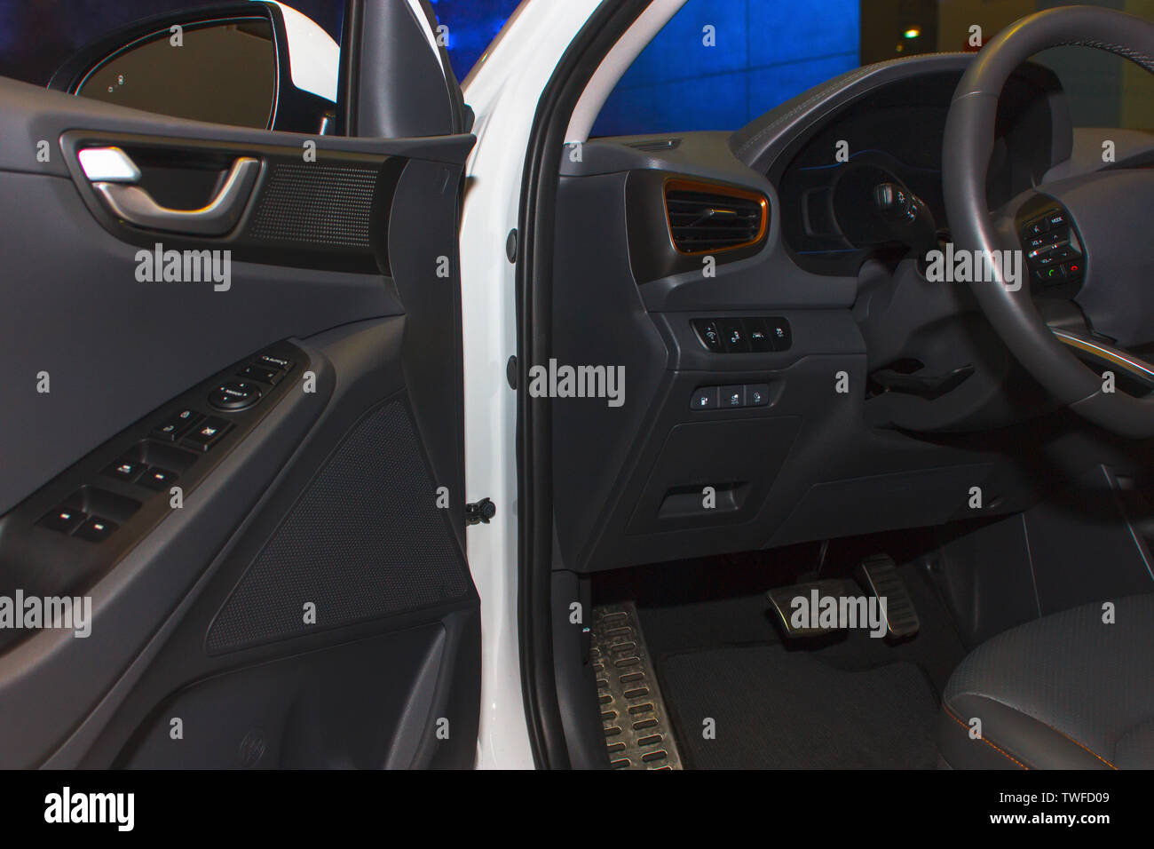 Beautiful new car interior. Vehicle controls panel Stock Photo Alamy