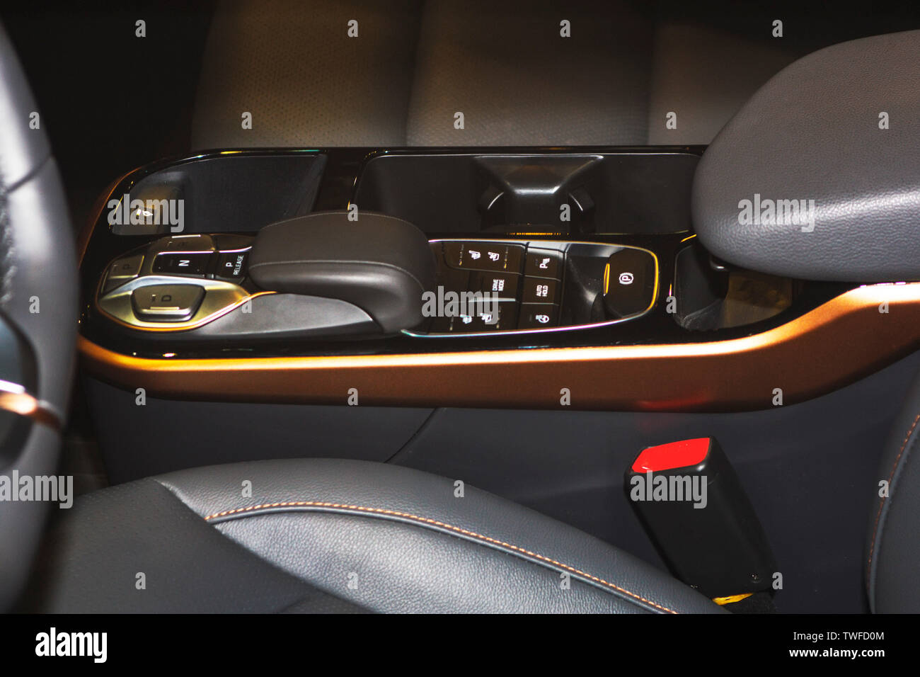 Beautiful new car interior. Vehicle controls panel Stock Photo Alamy