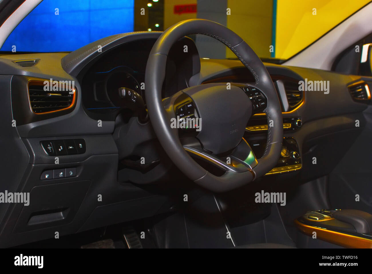 Beautiful new car interior. Vehicle controls panel Stock Photo Alamy