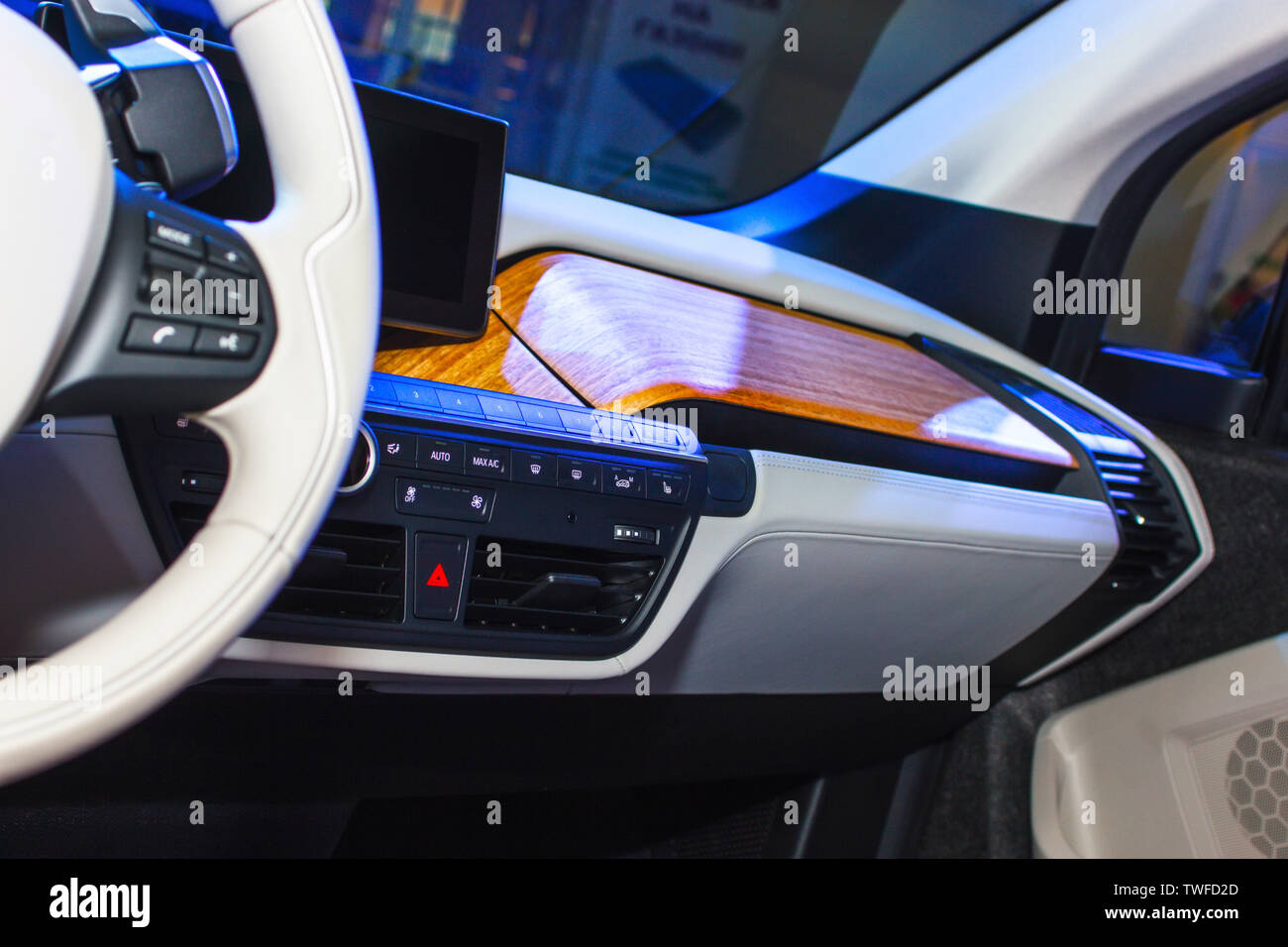 Beautiful new car interior. Vehicle controls panel Stock Photo Alamy