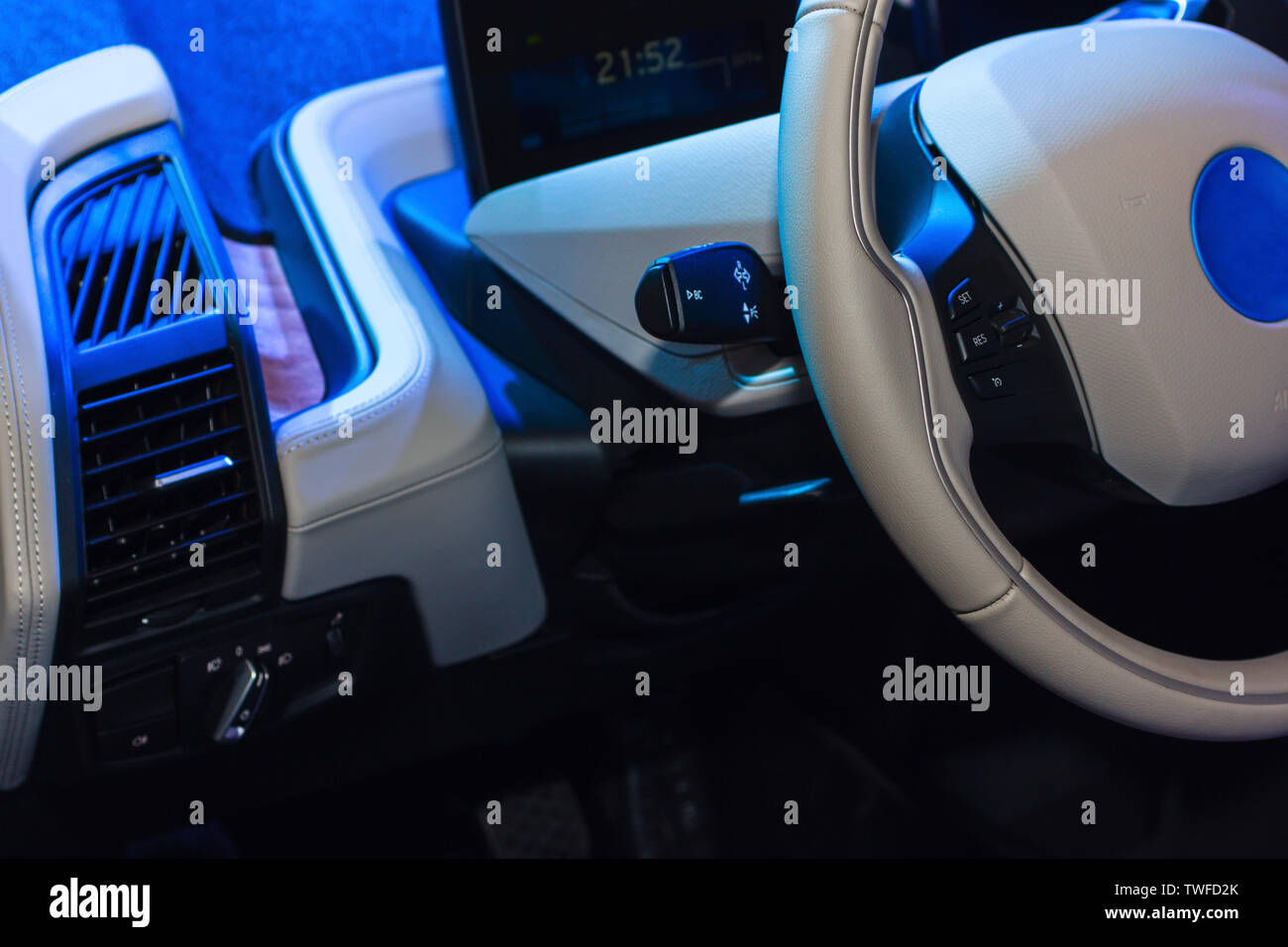 Beautiful new car interior. Vehicle controls panel Stock Photo Alamy