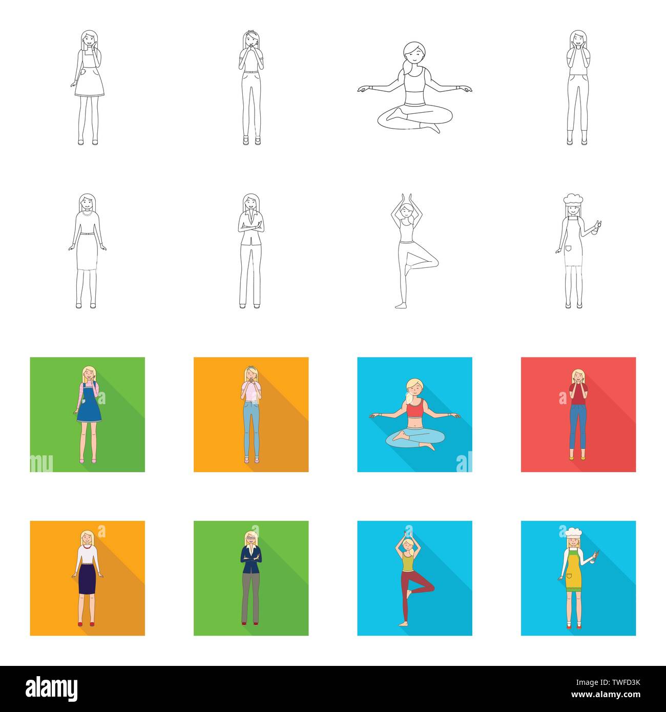 Vector design of posture and mood sign. Collection of posture and female stock vector illustration. Stock Vector
