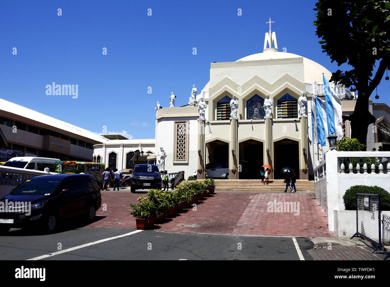 ANTIPOLO CITY, PHILIPPINES – JUNE 18, 2019: Facade and entrance of the Antipolo Cathedral or the Our Lady of Peace and Safe Voyage Parish. Stock Photo