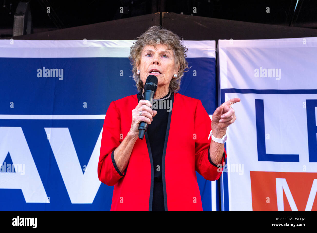 Labour MP Kate Hoey speaking at a Pro Brexit demonstration at Parliament Square in London. Stock Photo