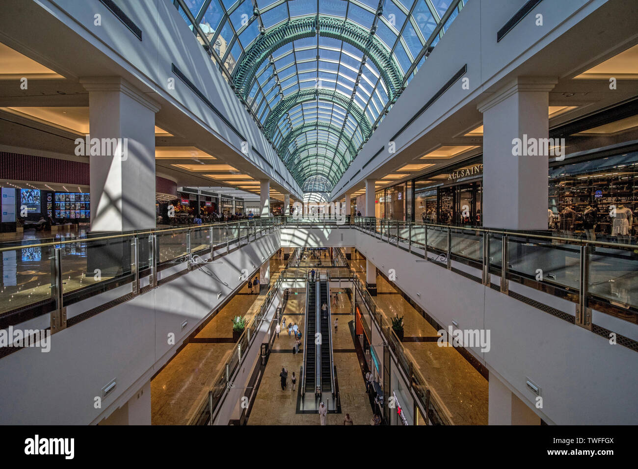 Elegant angles in the Mall of the Emirates in Dubai. Stock Photo