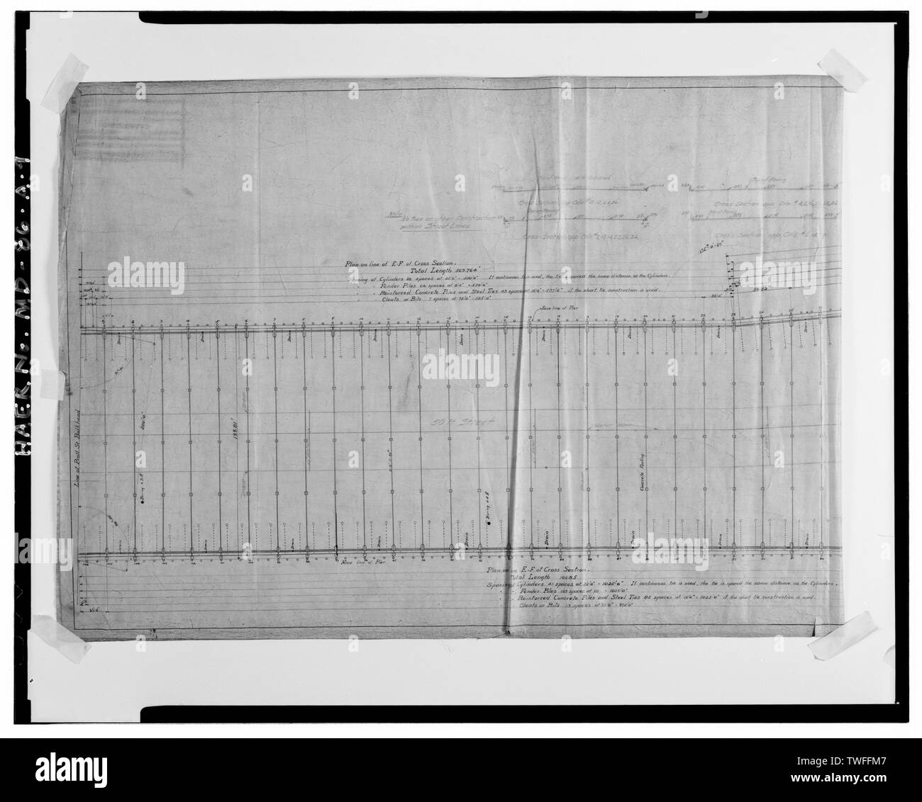 PLAN- CONSTRUCTION- PIER 5, DWG. NO. 5, FEB. 10, 1908, 1-20 = 1 FT. (NORTH PORTION OF PIER) - Baltimore Inner Harbor, Pier 5, South of Pratt Street between Market Place and Concord Street, Baltimore, Independent City, MD; Lackey, Oscar F; Baltimore Harbor Board; Whitman, Requardt and Associates; Connolly's Seafood Restaurant; Harrison's Pier 5; City of Baltimore; Christopher Columbus Center Development, Incorporated, sponsor; Hoachlander, Anice, photographer; Bird, Betty, historian; Hoachlander, Anice, photographer Stock Photo