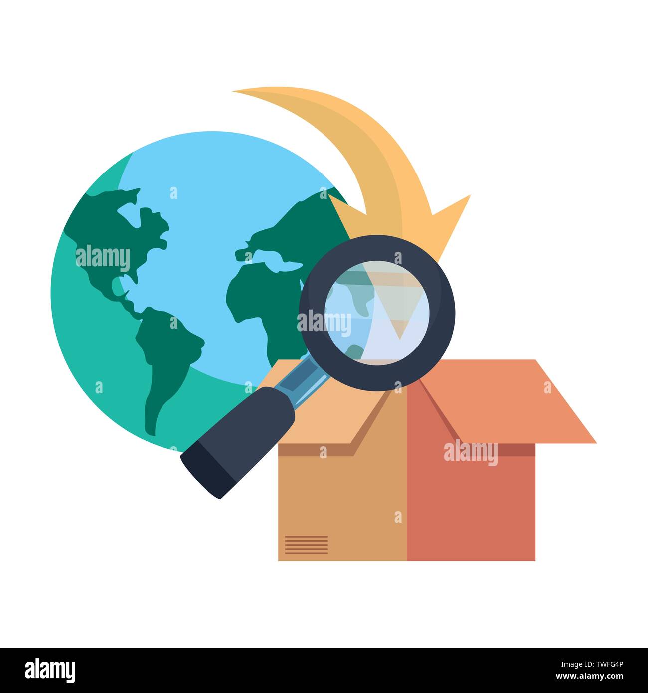 delivery fast shipping world package magnifier vector illustration ...