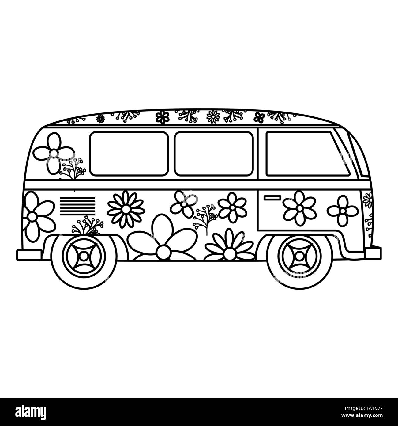 hippie van with floral print icon vector illustration design Stock Vector  Image & Art - Alamy