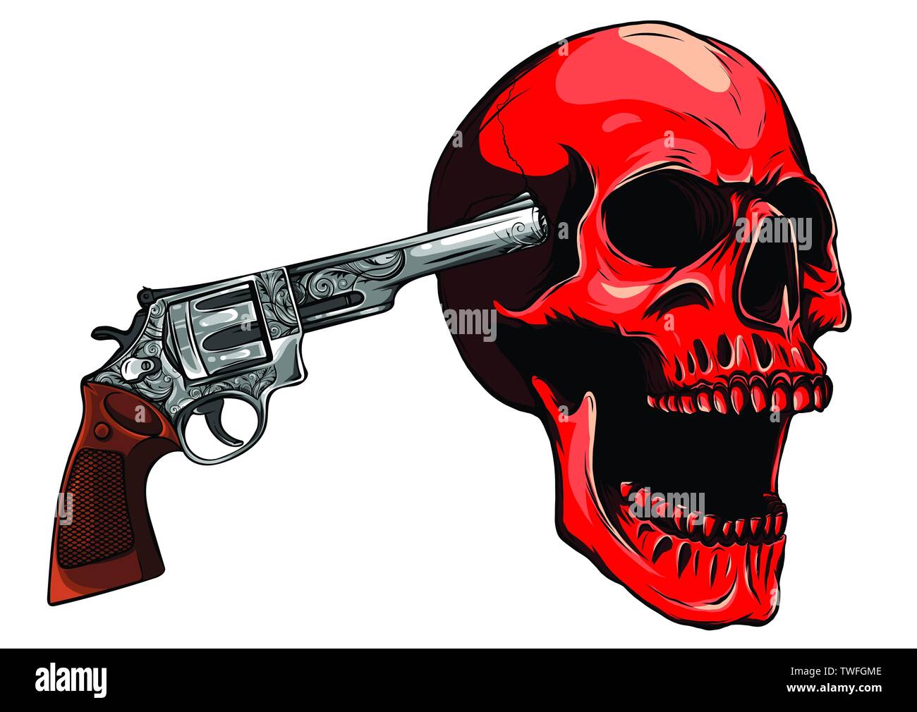 skull aiming with two revolvers vector illustratio Stock Vector