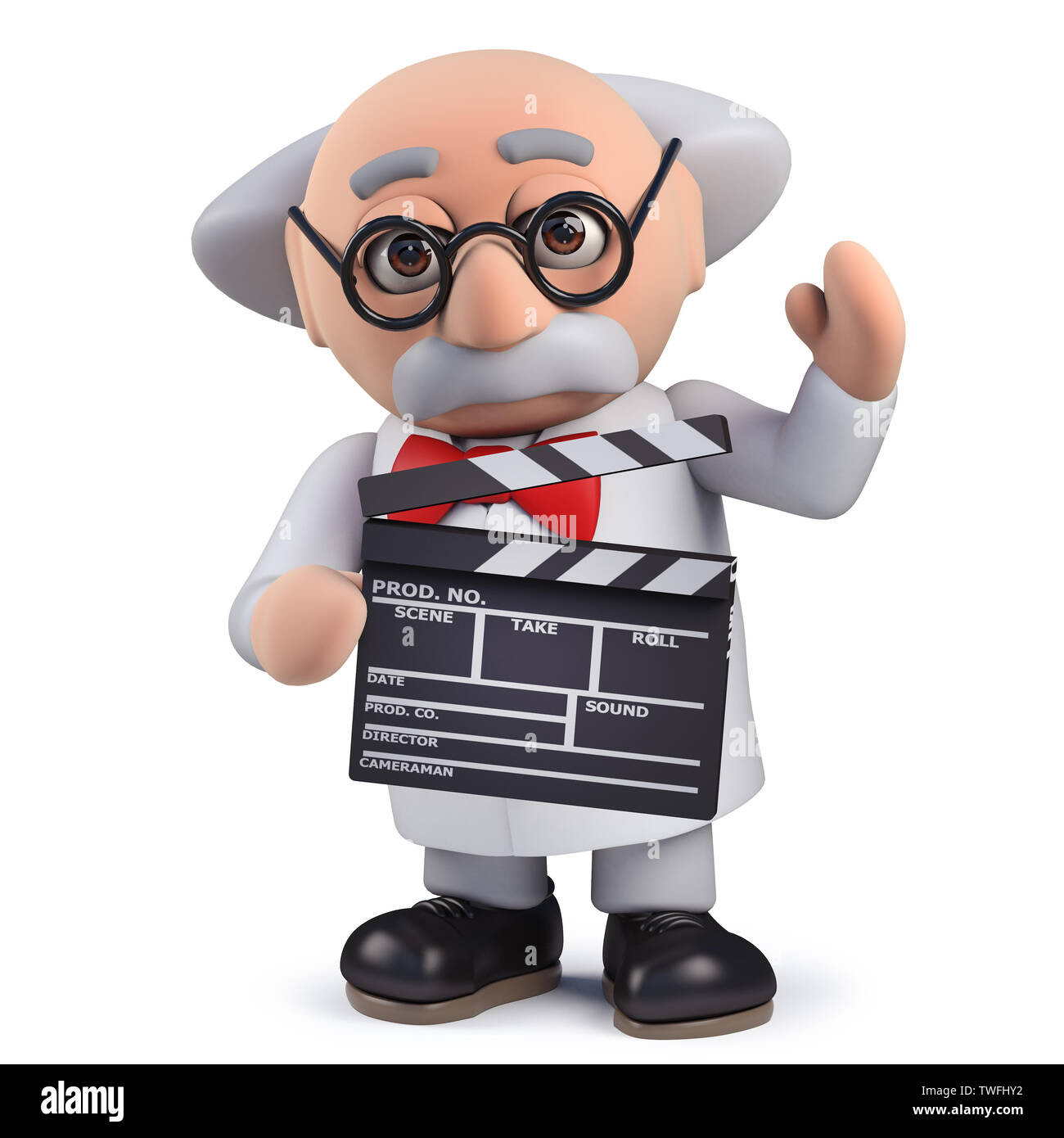 Render of a 3d scientist character using a film slate to direct a movie  Stock Photo - Alamy
