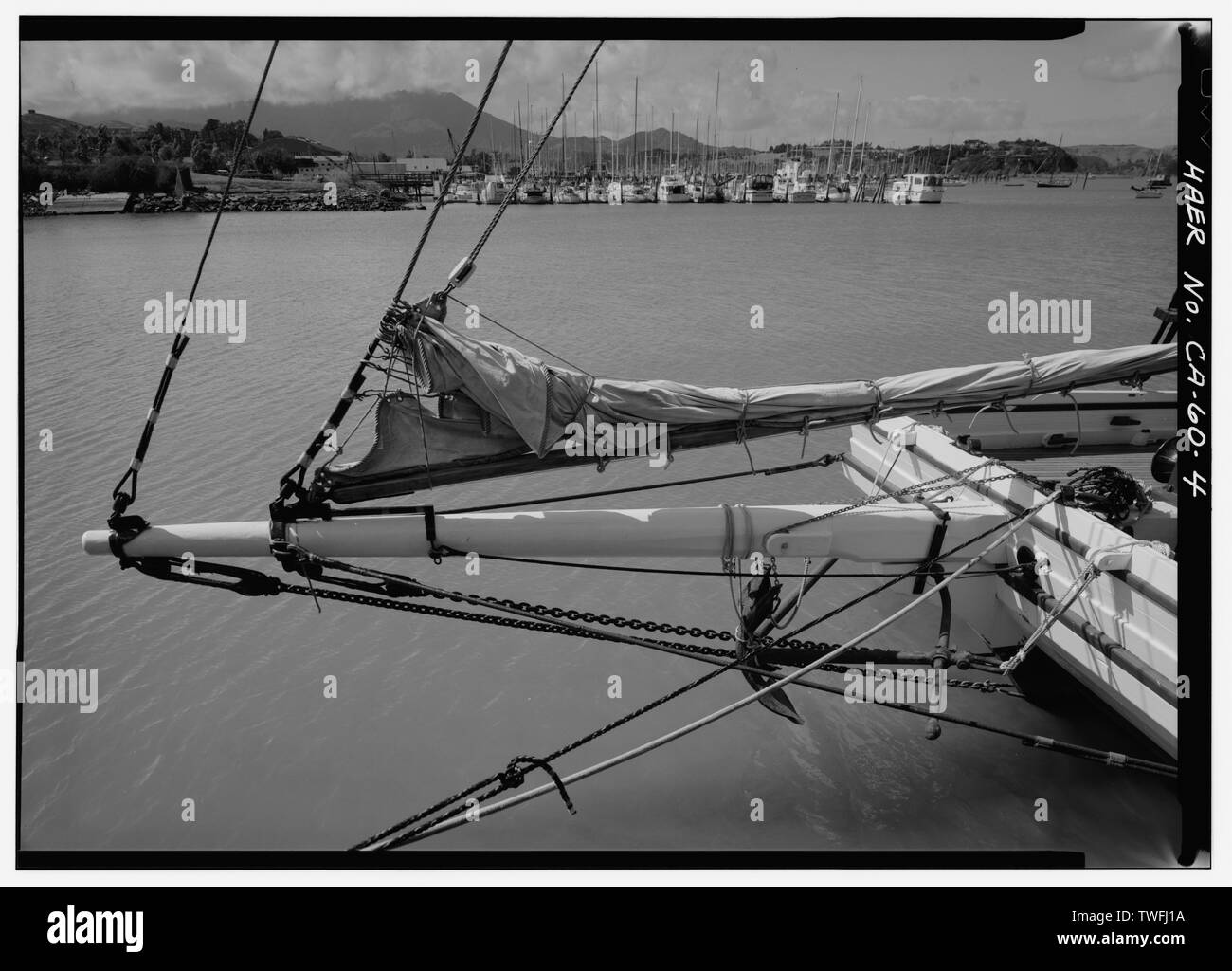 PORT SIDE VIEW OF BOWSPRIT WITH STAYSAIL BOOM Scow Schooner ALMA