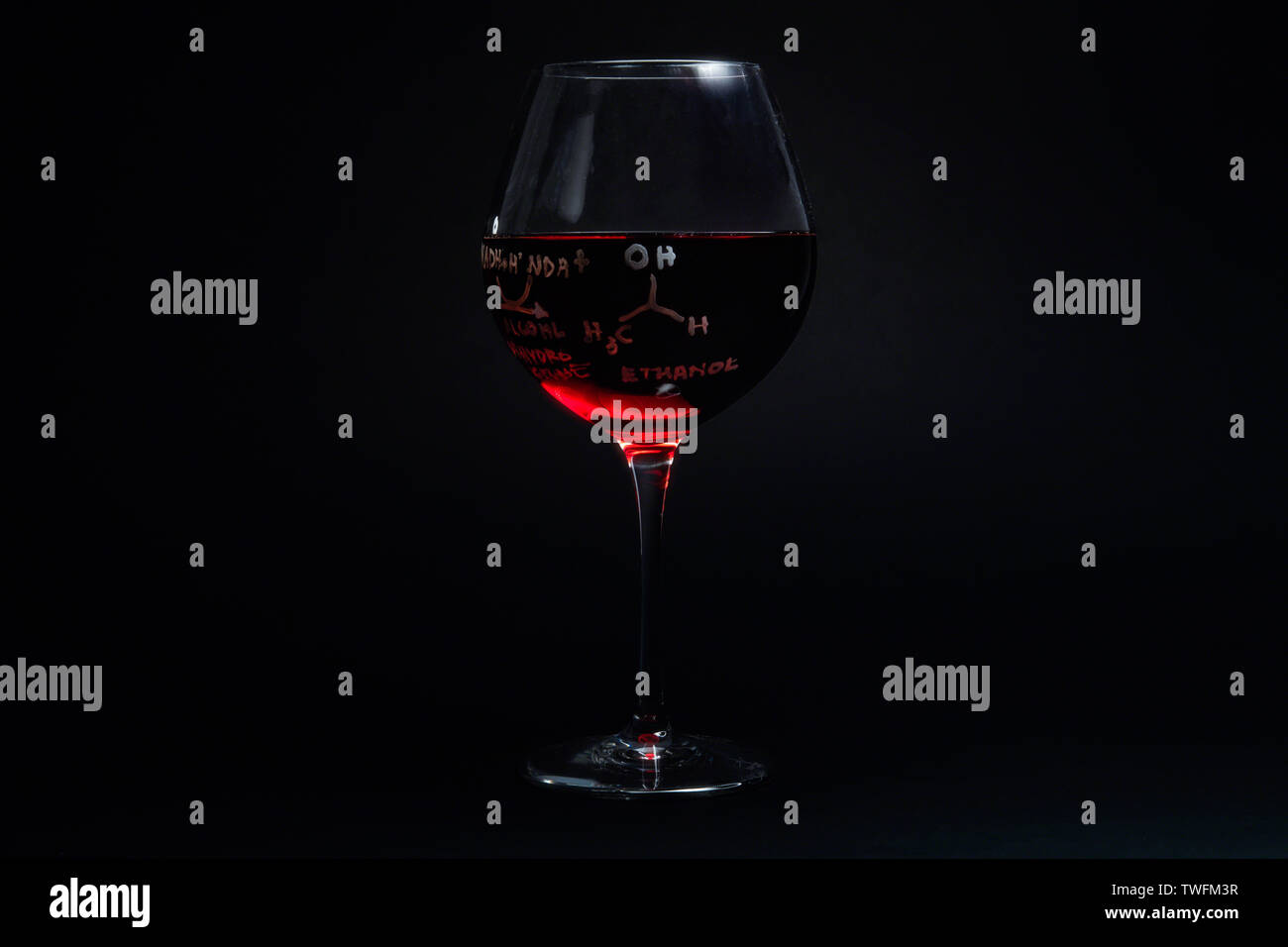 Chemical composition of alcohol on a wine glass Stock Photo
