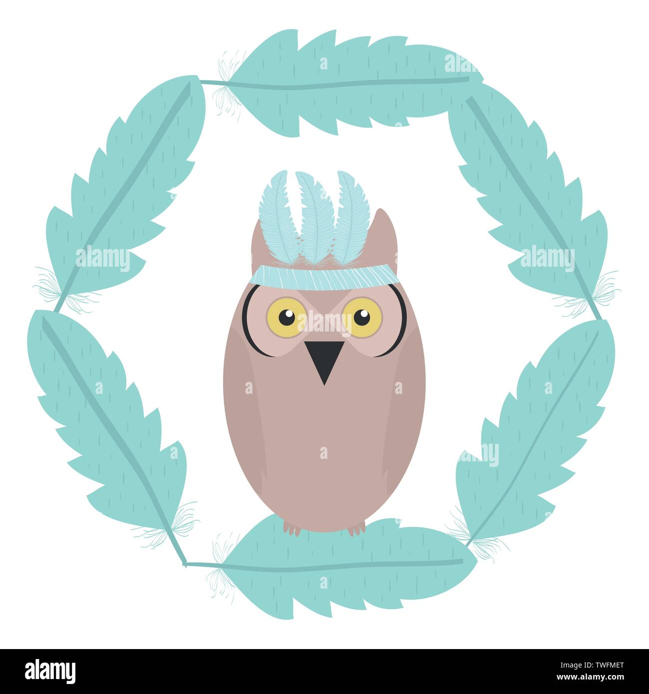 owl bird with feathers hat frame bohemian style vector illustration ...