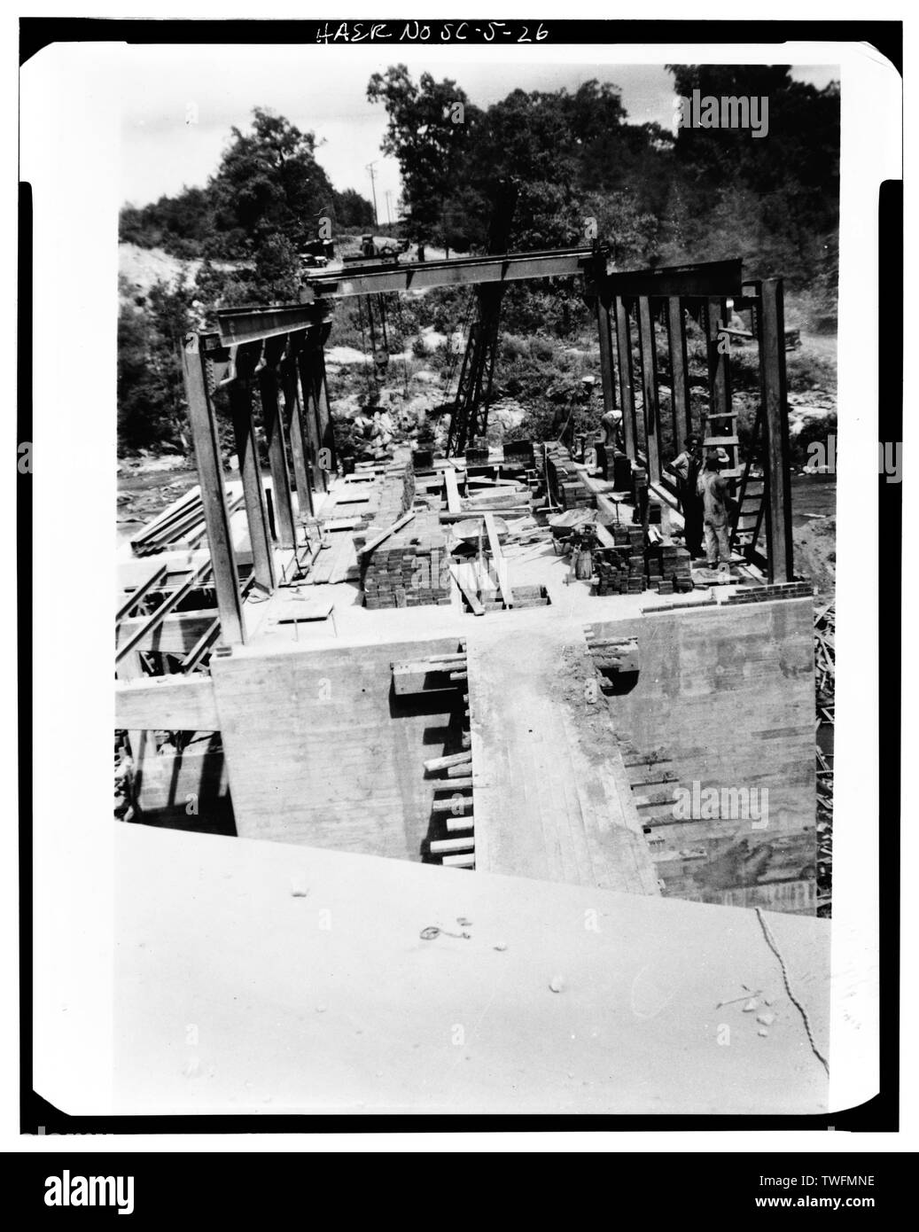 POWER PLANT, FIRST FLOOR - Abbeville Hydroelectric Power Plant, State Highway 284 and County Road 72, Rocky River (historical), Abbeville County, SC; Abbeville Water and Electric Plant Company; Pennell, James Roy; White, W H; Abbeville Power Company Incorporated; D.M. Rickenbacker Construction Company; Townsend, C P; Wideman and Singleton; Britton, John B; S. Morgan Smith Company; Woodward Governor Company; Bethlehem Steel Company; Westinghouse Corporation; Bush Sulzer Brothers Company; Mark Brothers; Cary, Brian, transmitter Stock Photo