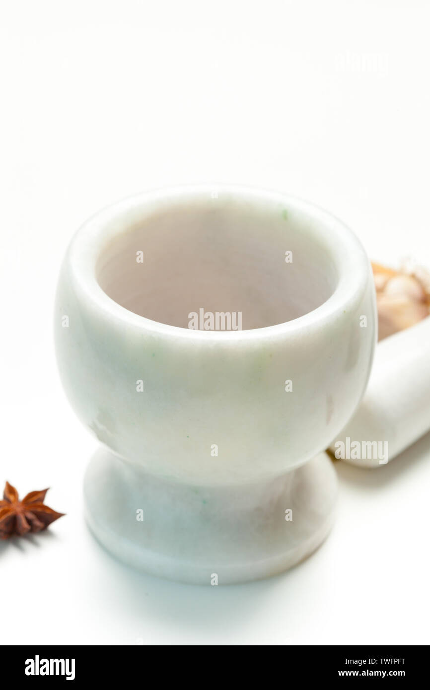Ceramic Mortar with Pestle and fresh spices Stock Photo Alamy