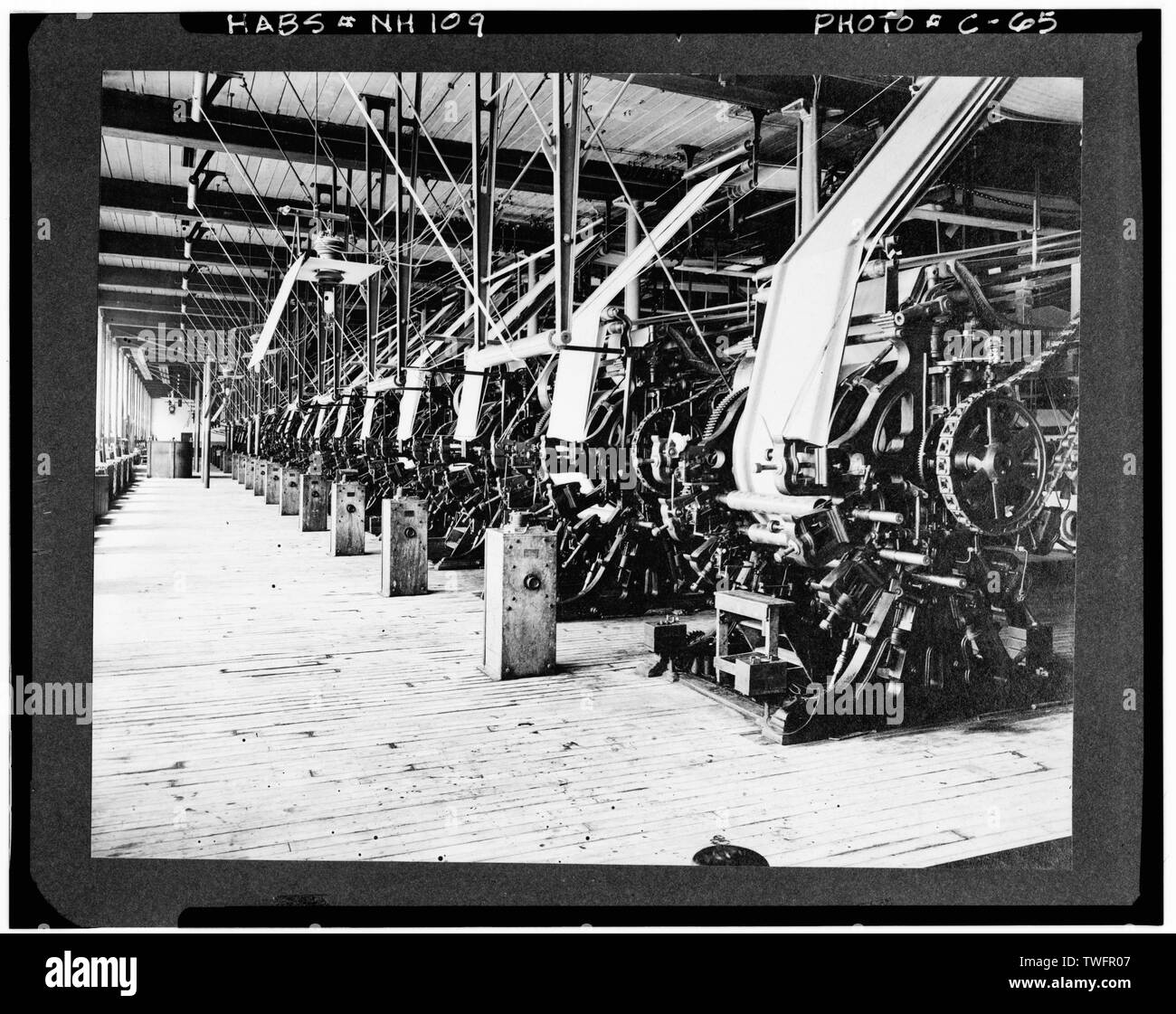 PRINTING MACHINES, MANCHESTER PRINT WORKS. PHOTOCOPY OF c. 1900 VIEW. From the collection of the Manchester Historic Association, Manchester, N. H. - Amoskeag Millyard, Canal Street, Manchester, Hillsborough County, NH Stock Photo