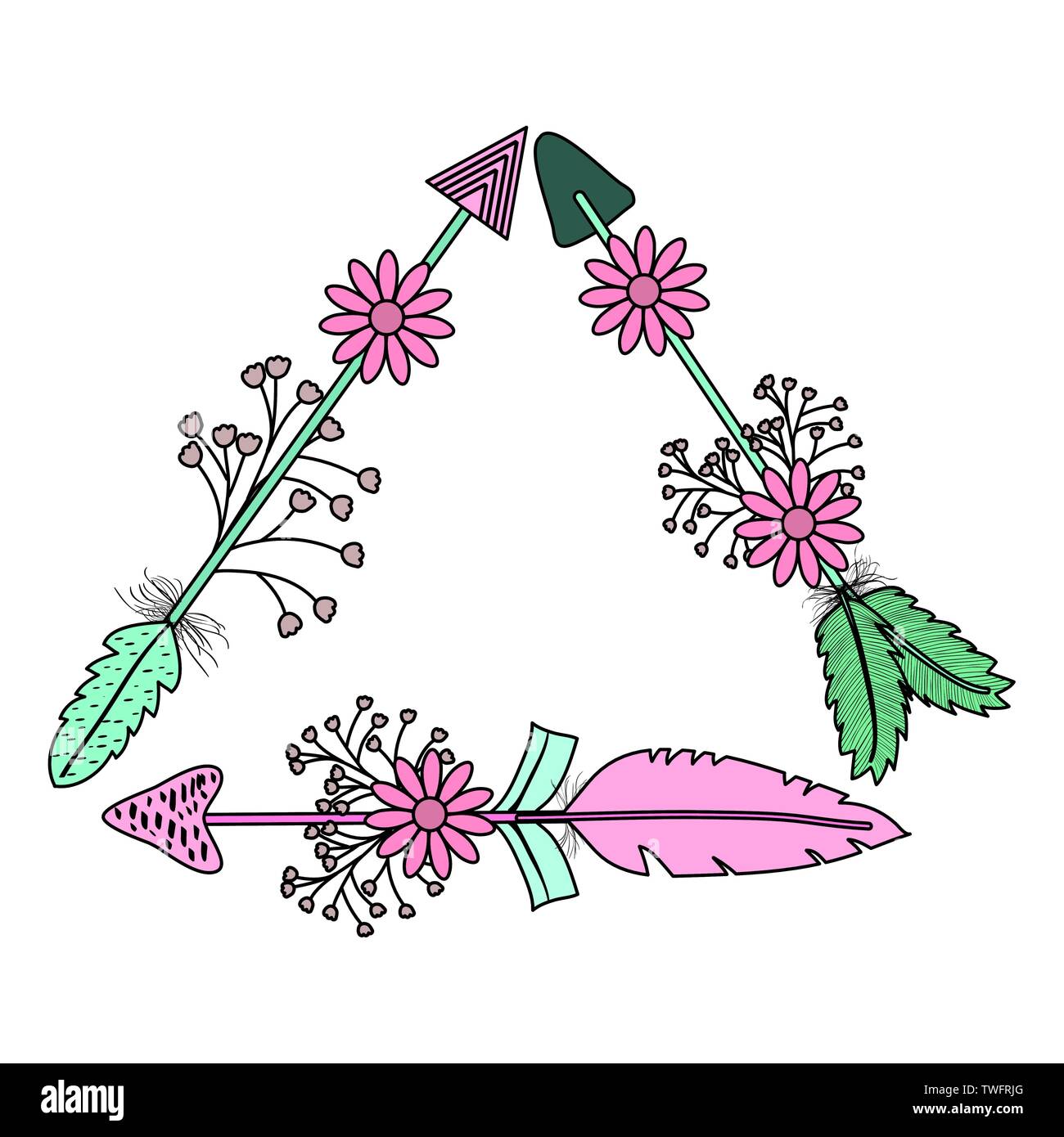 triangular bohemian frame with arrow feathers and flowers vector ...