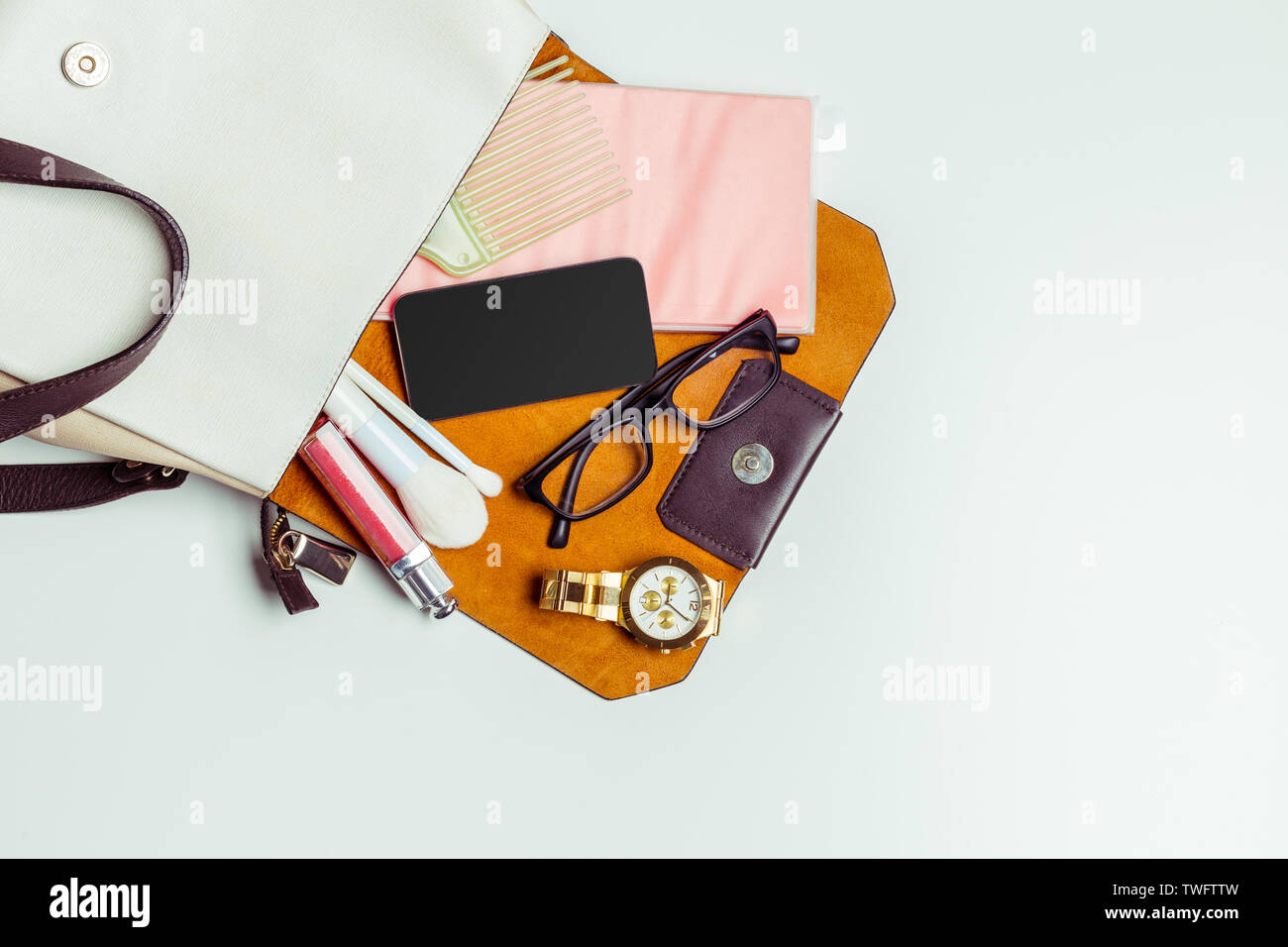 Woman's bag inside out Stock Photo Alamy