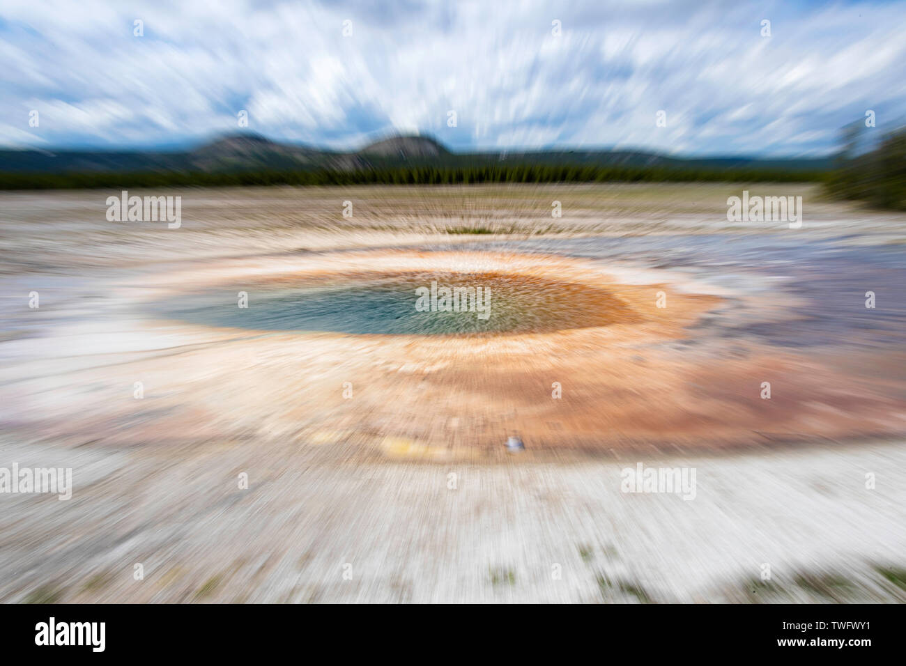 zoomed image of Opal Pool, near Grand Prismatic Spring, in the Midway Geyser Basin, Stock Photo