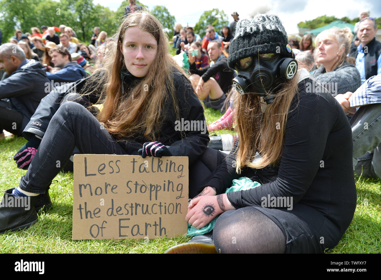 Edinburgh, UK. 20th June, 2019. Extinction Rebellion Protest outside the Scottish Parliament. Credit: Colin Fisher/Alamy Live News Stock Photo