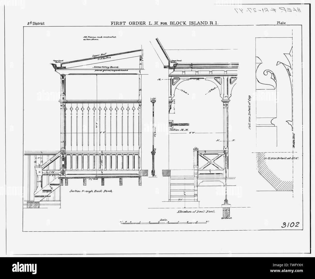 Plate (?) Section through back porch, elevation of back porch. Block