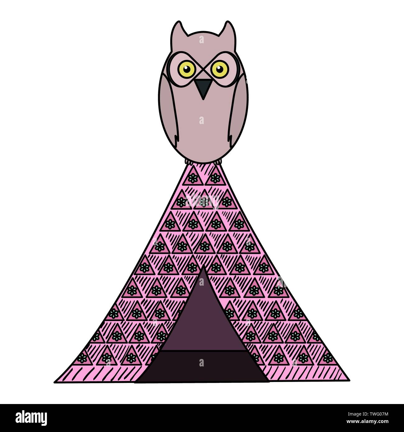 owl bird in indian tent bohemian style vector illustration design Stock ...