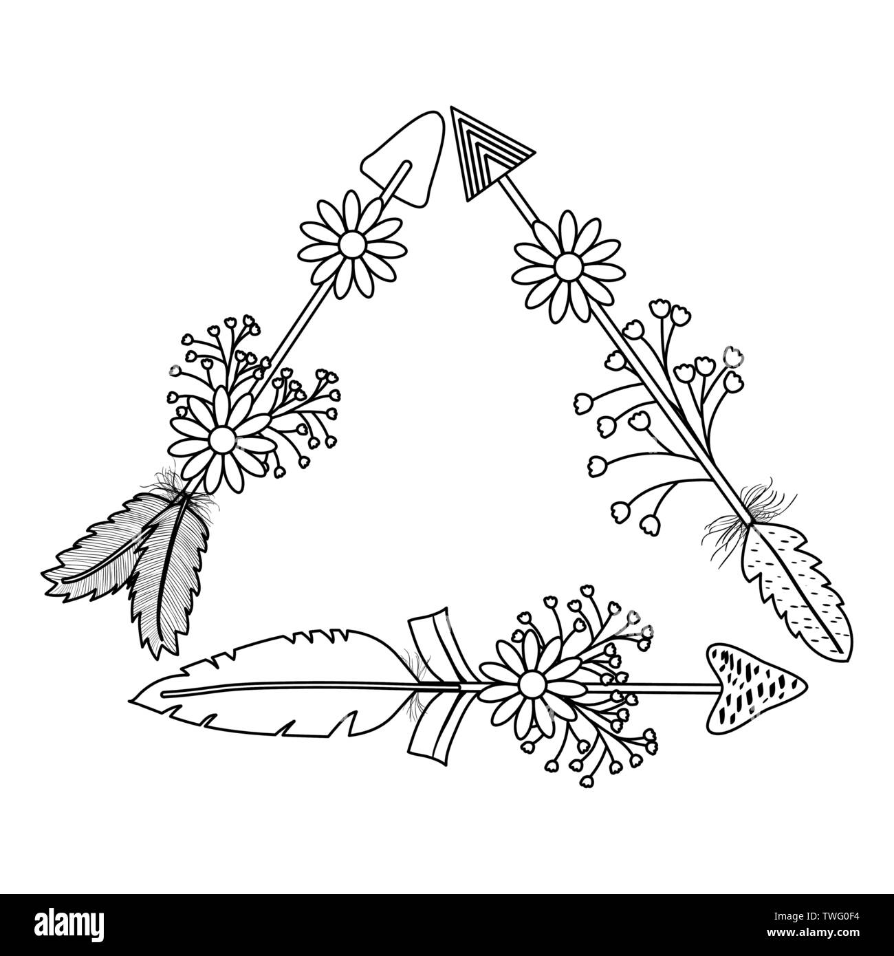triangular bohemian frame with arrow feathers and flowers vector ...