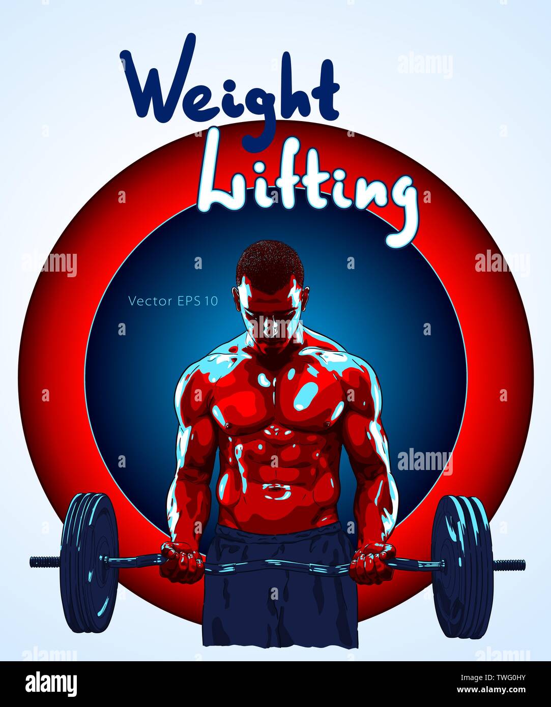 Weight Lifter man lifting heavy weight for Sports. Stock Vector