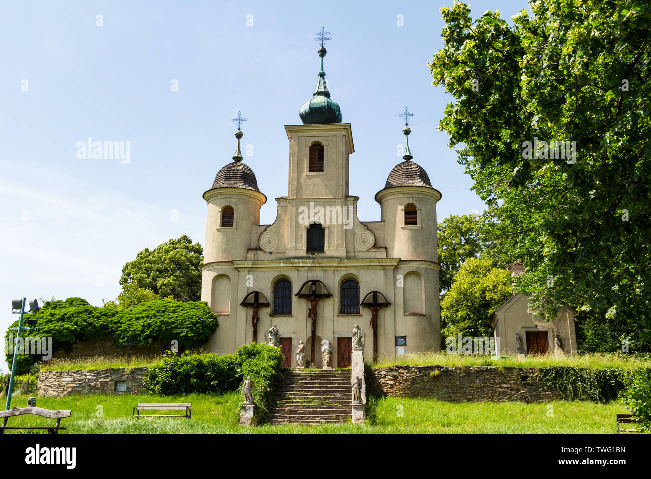 Calvary Church (1734) and Chapel to Saint Donatus (1715) in Kőszeg, Hungary Stock Photo