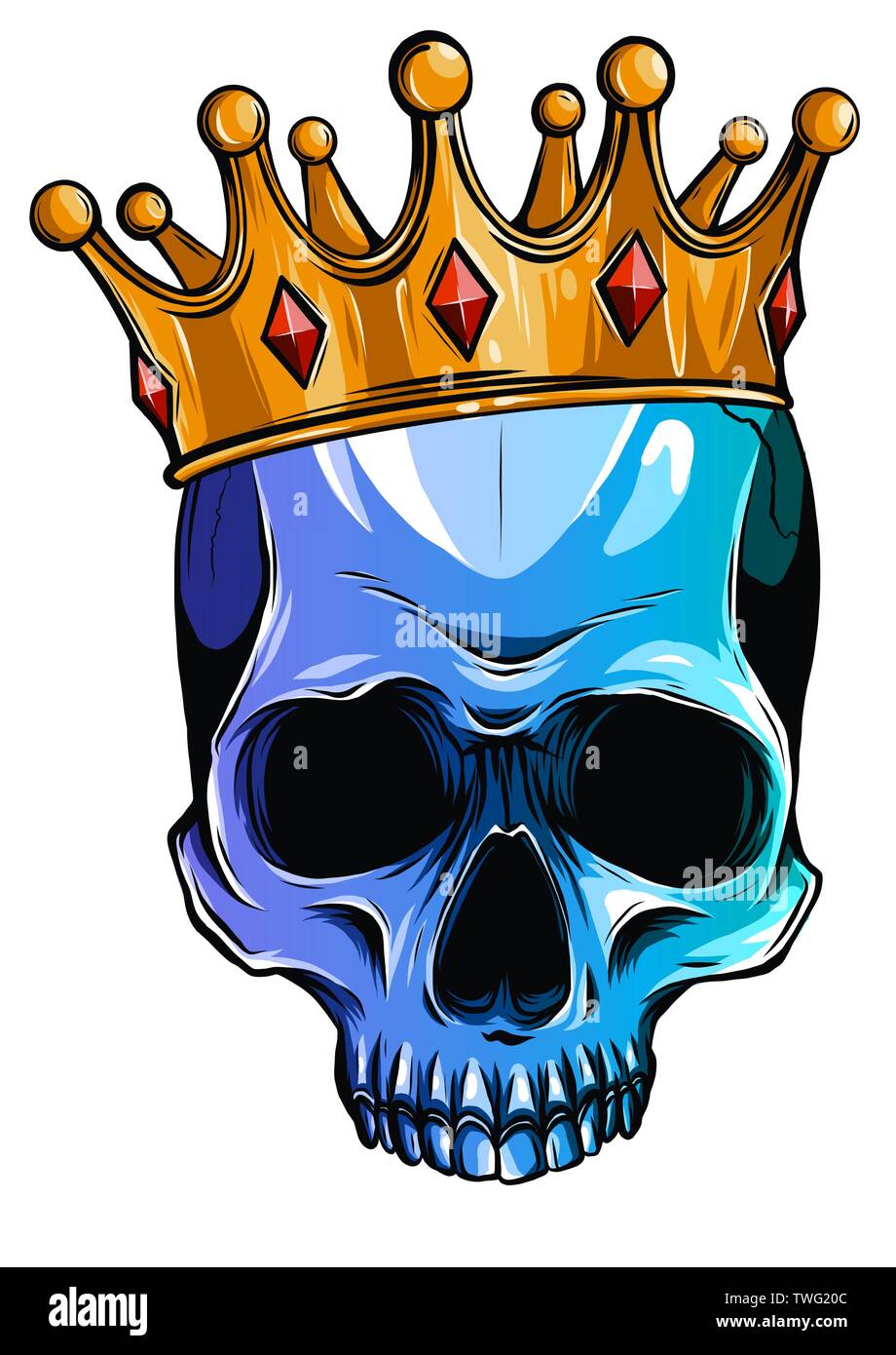 Illustration of skull in crown with beard isolated on white background ...
