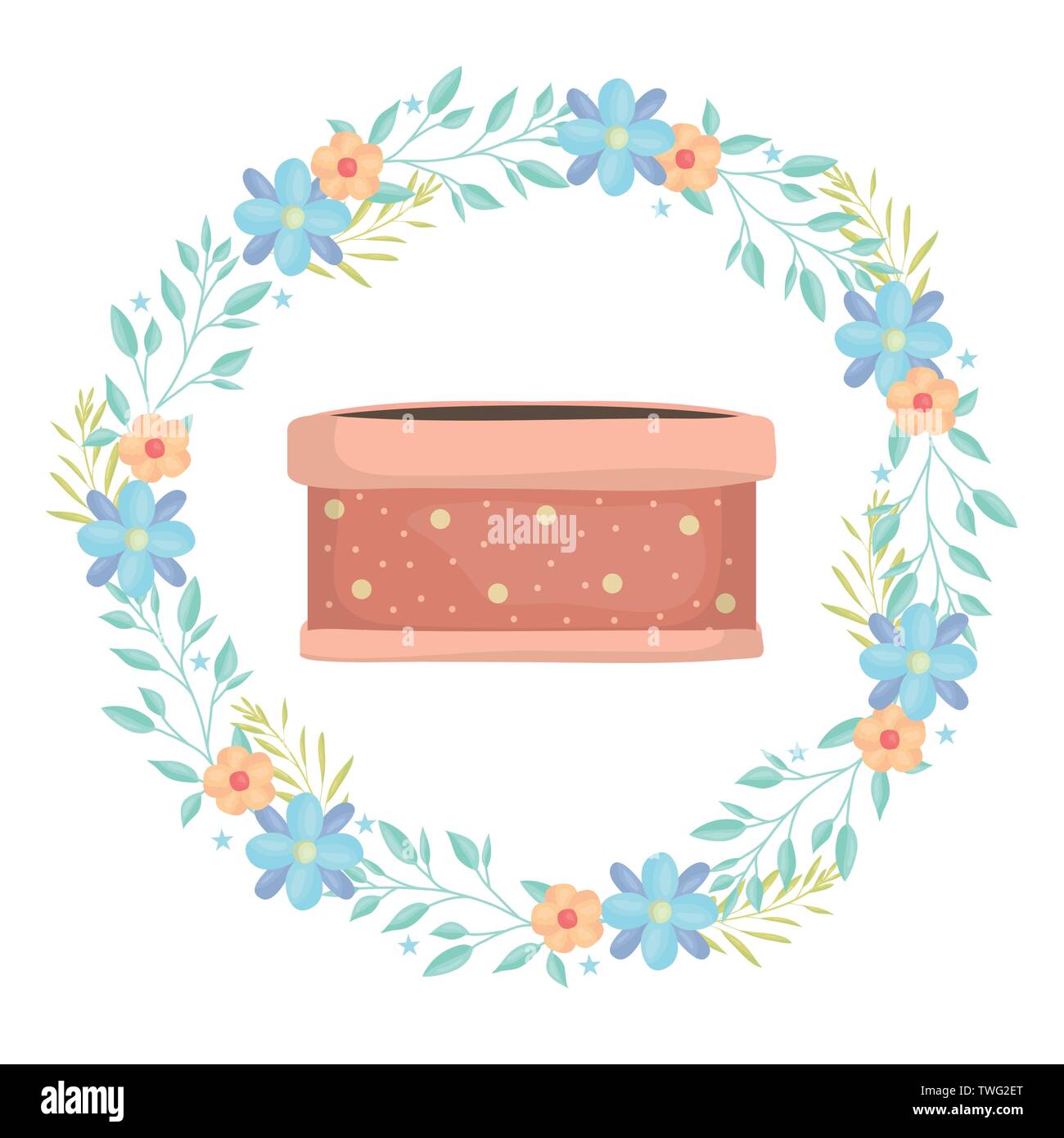 ceramic garden pot dotted with flowers wreath vector illustration ...