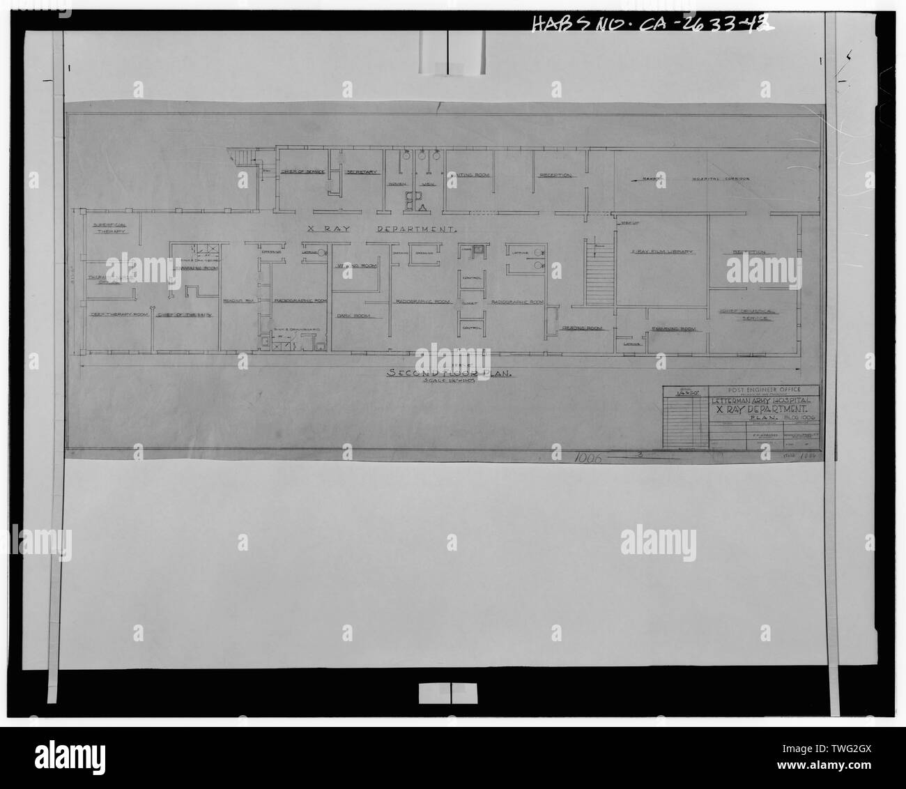 Post Engineer Office, Presidio of San Francisco, Letterman Army Hospital,  X-Ray Department and Second Floor Plan, X-Ray Department Plan, Building  1006. no date. BUILDING 1006. - Presidio of San Francisco, Letterman General