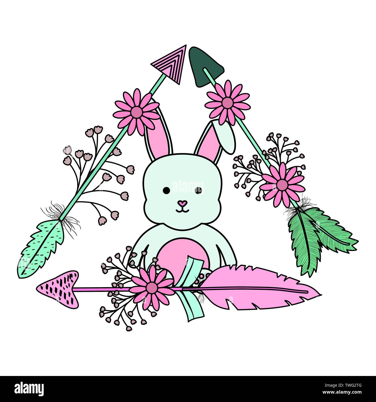 cute little rabbit with flowers and arrows vector illustration design ...