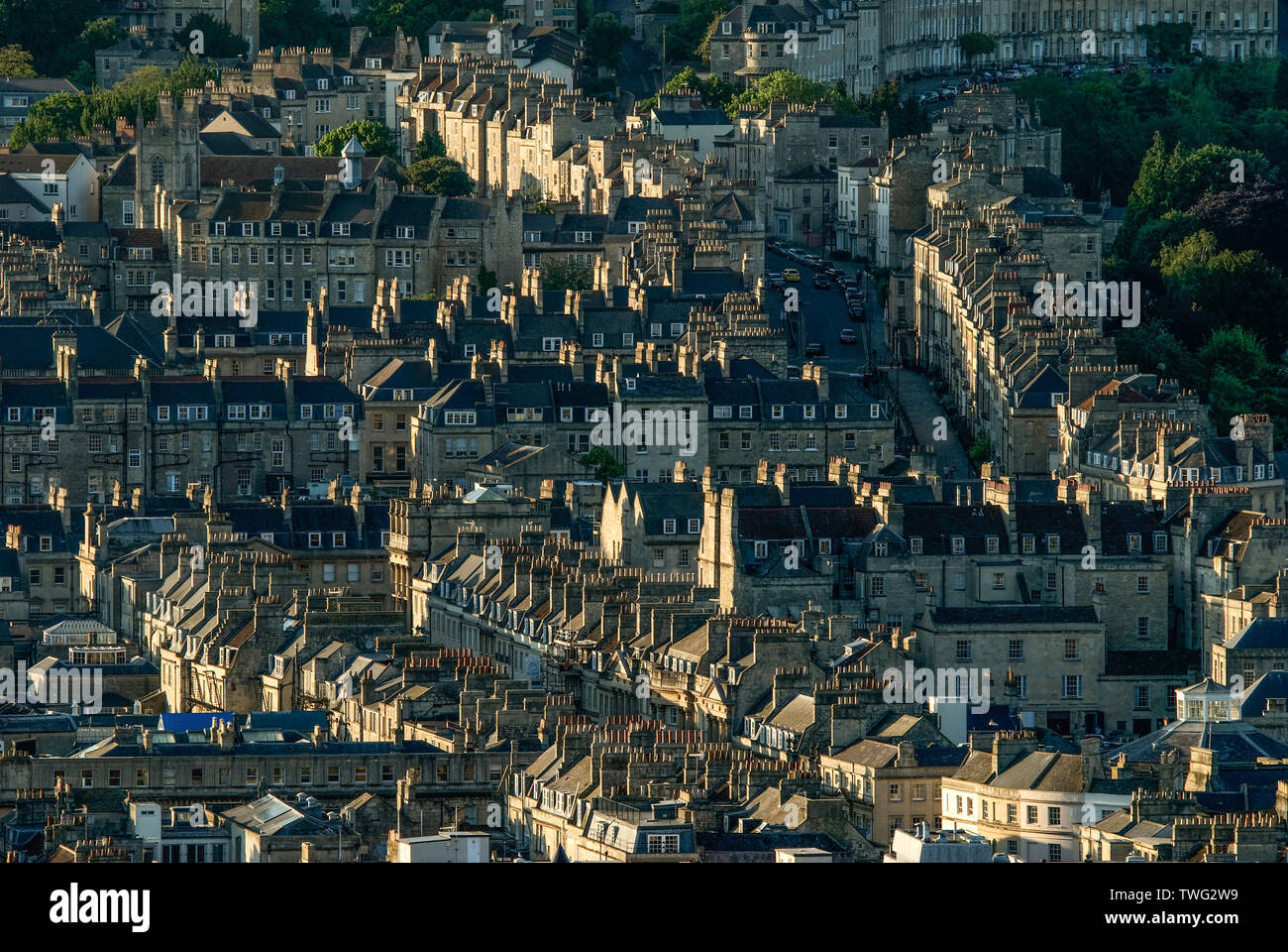 Elevated view of City of Bath, Somerset, United Kingdom, taken at
