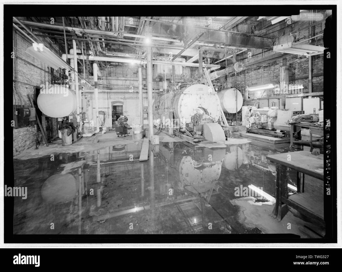 Power Plant, interior view, ground floor northwest room, view of boiler looking from the northeast - National Park Seminary, Service Buildings, Between Linden Lane and Beach Drive, Silver Spring, Montgomery County, MD; Cassedy, John Irving, A; Price, Virginia B, transmitter; Ott, Cynthia, historian; Boucher, Jack E, photographer; Price, Virginia B, transmitter; Lavoie, Catherine C, project manager Stock Photo