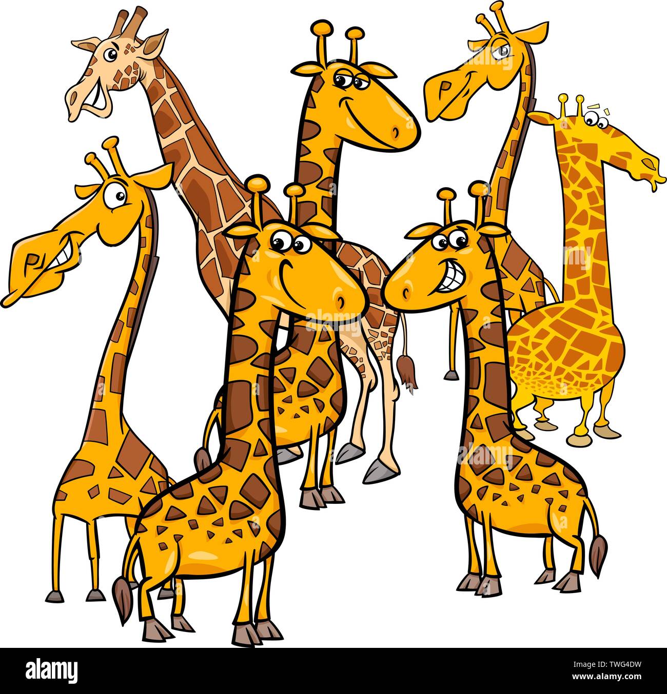 Cartoon Illustration of Funny Giraffes Animal Characters Group Stock Vector
