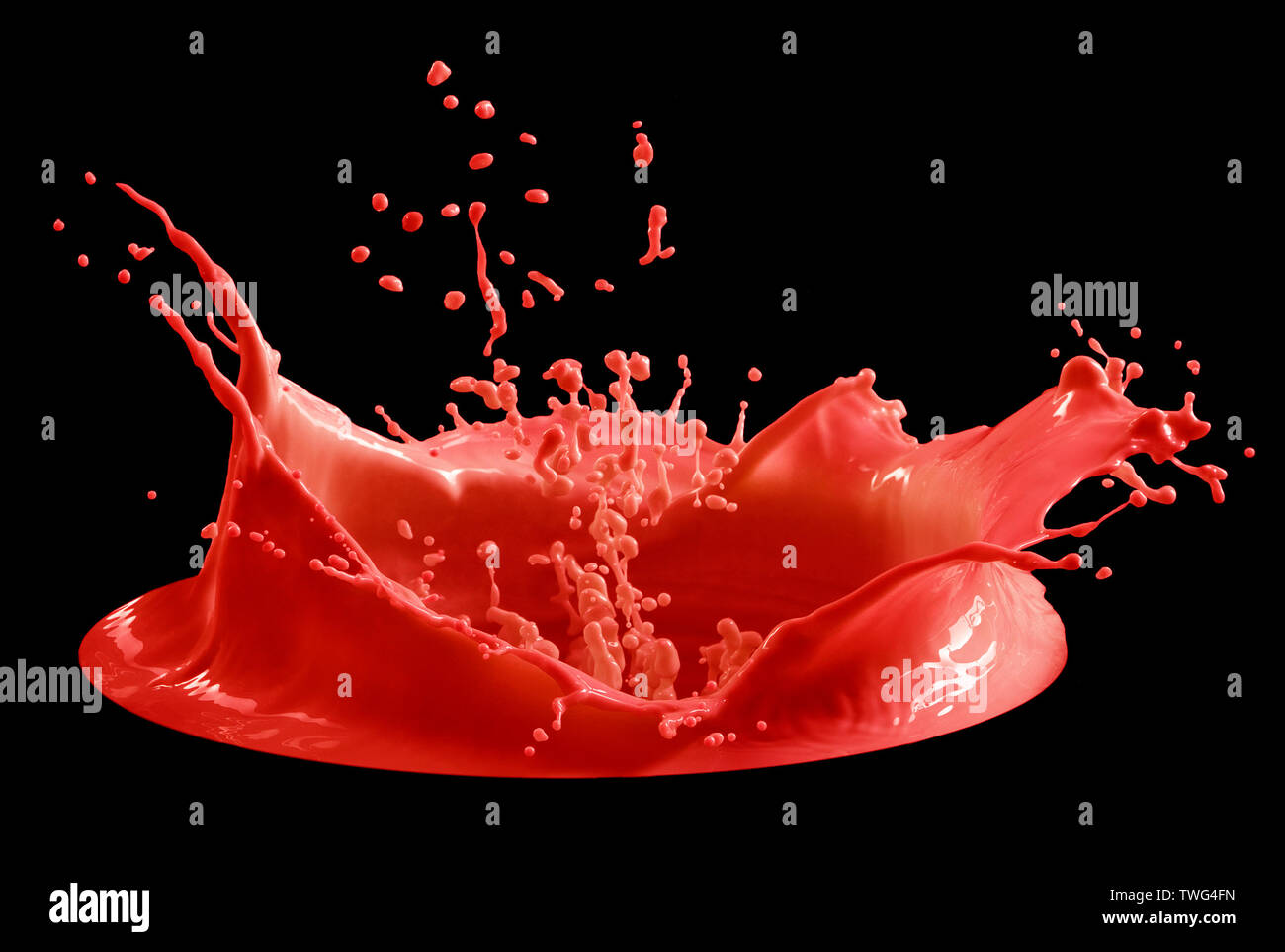 red paint splash isolated on black background Stock Photo