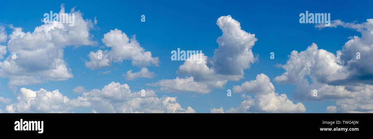 Panorama of blue sky with white cumulus clouds Stock Photo - Alamy