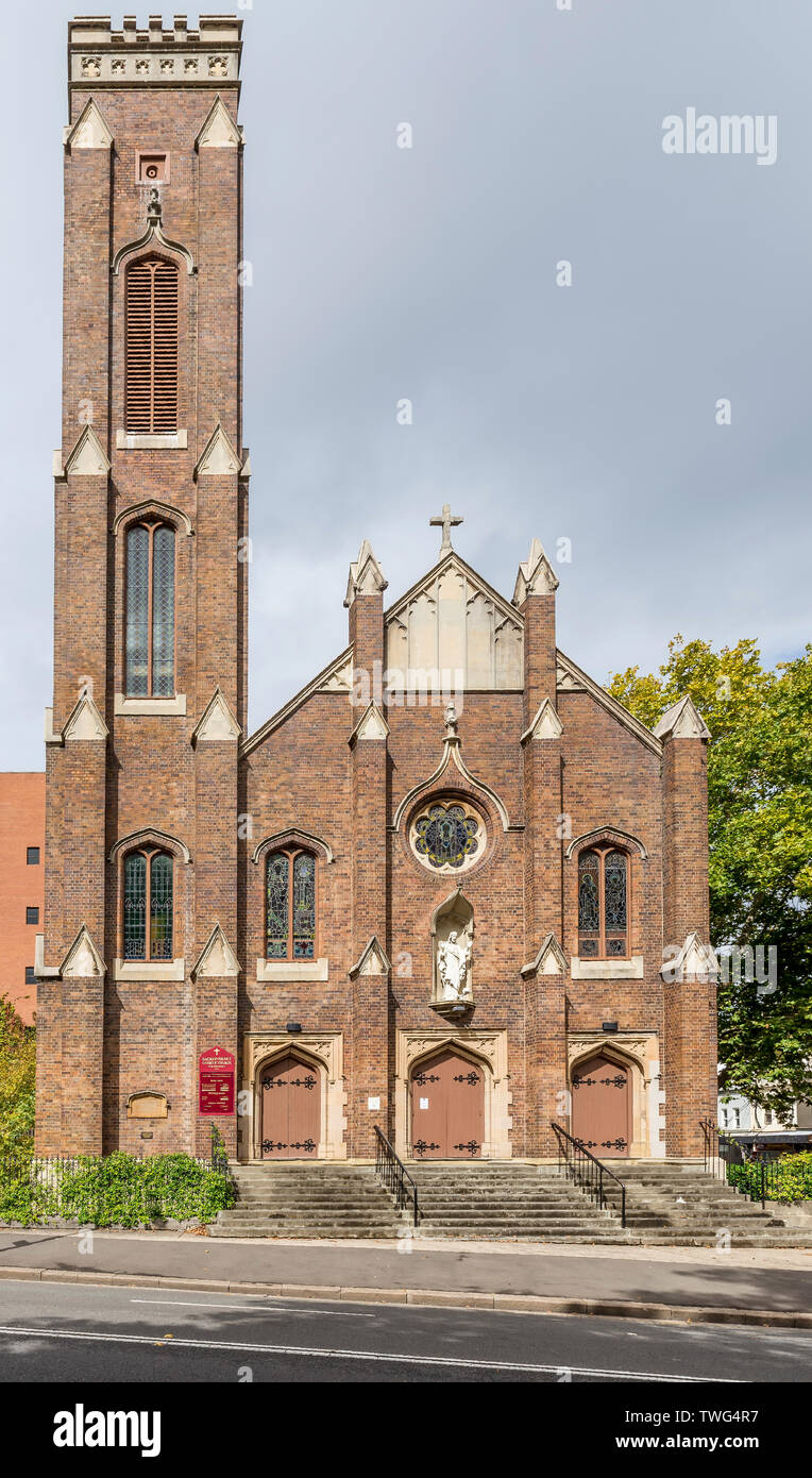 The facade of the Catholic Church of the Sacred Heart, Darlinghurst, Sydney, Australia, on a sunny day Stock Photo