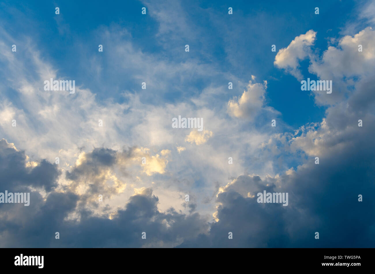 Blue sky background with gray clouds Stock Photo - Alamy