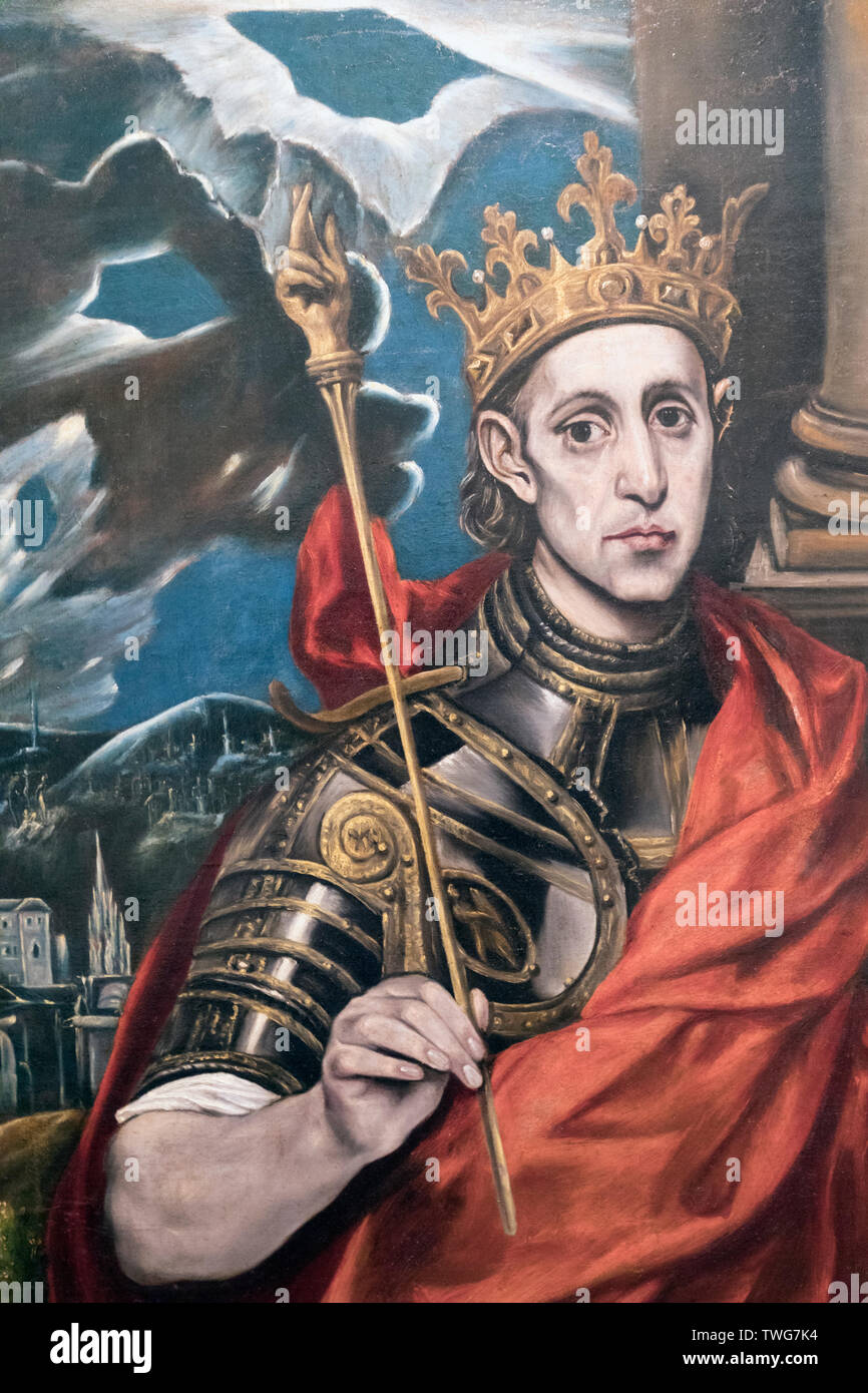 St Louis, King of France,  by a follower of El Greco, exhibited in the El Greco museum, Toledo, Toledo Province, Castilla-La Mancha Spain.  The origin Stock Photo