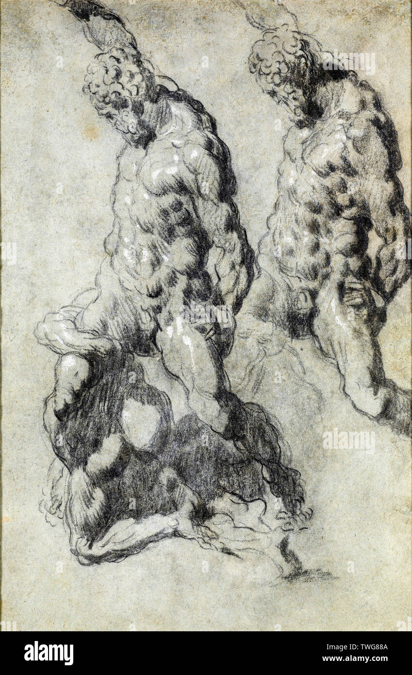 Jacopo Tintoretto, Two Studies of Samson Slaying the Philistines, drawing, 1518-1594 Stock Photo