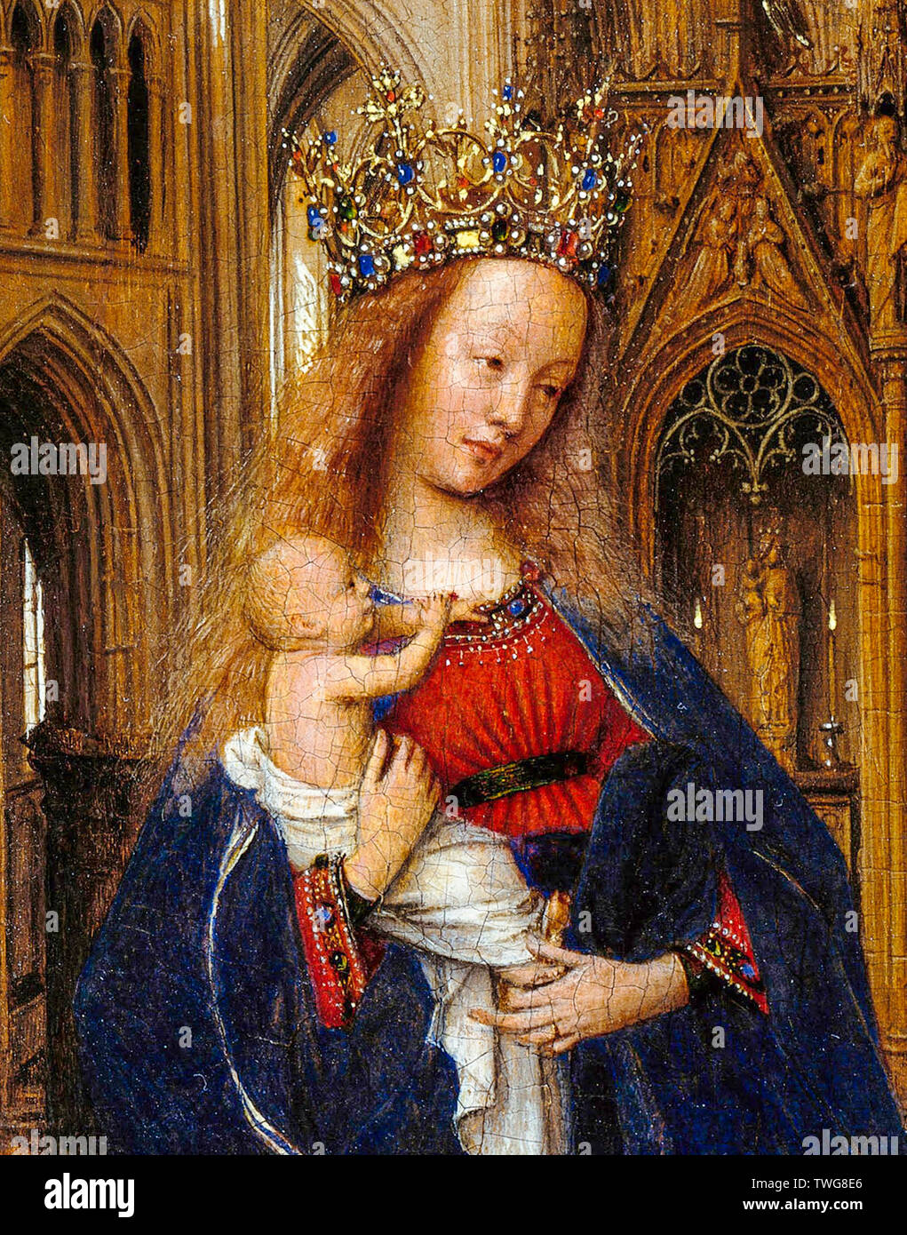Jan van Eyck, The Madonna in the Church, painting detail, circa 1438 Stock Photo