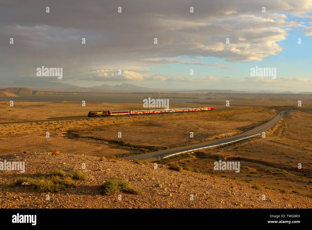 By train across the desert Stock Photo