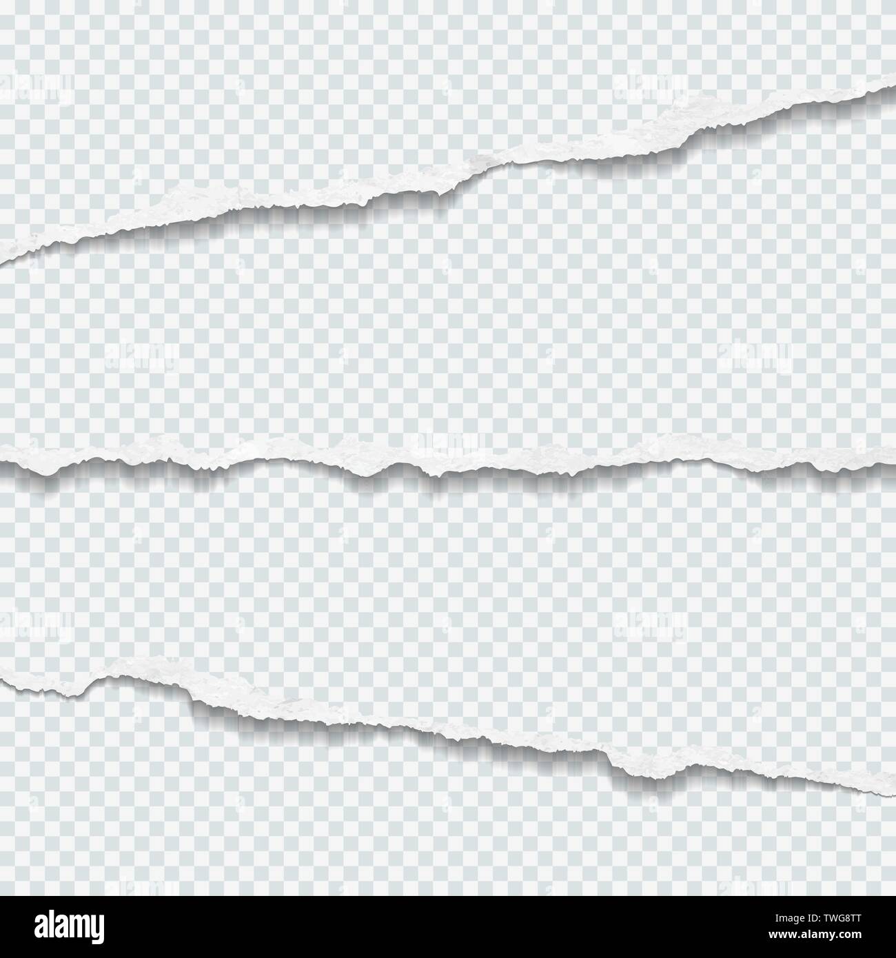 Torn white horizontal paper strips are on squared background. Vector illustration Stock Vector