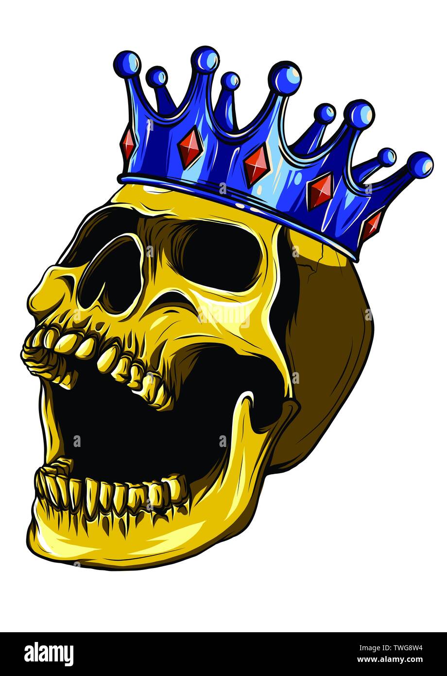 Illustration of black and white skull in crown with beard isolated on ...