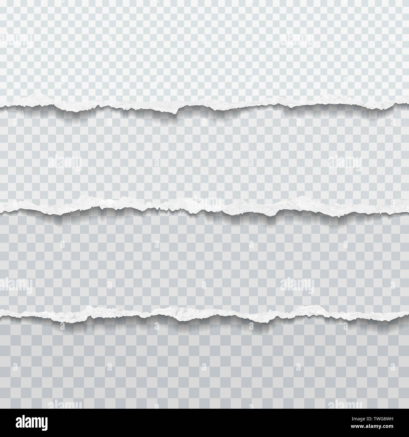Torn white horizontal paper strips are on squared background. Vector illustration Stock Vector