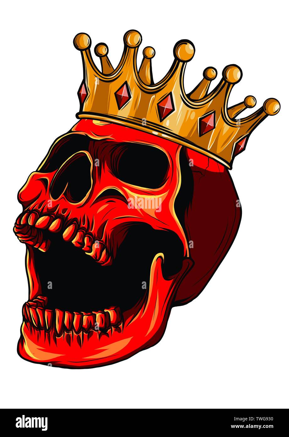 Illustration of black and white skull in crown with beard isolated on ...