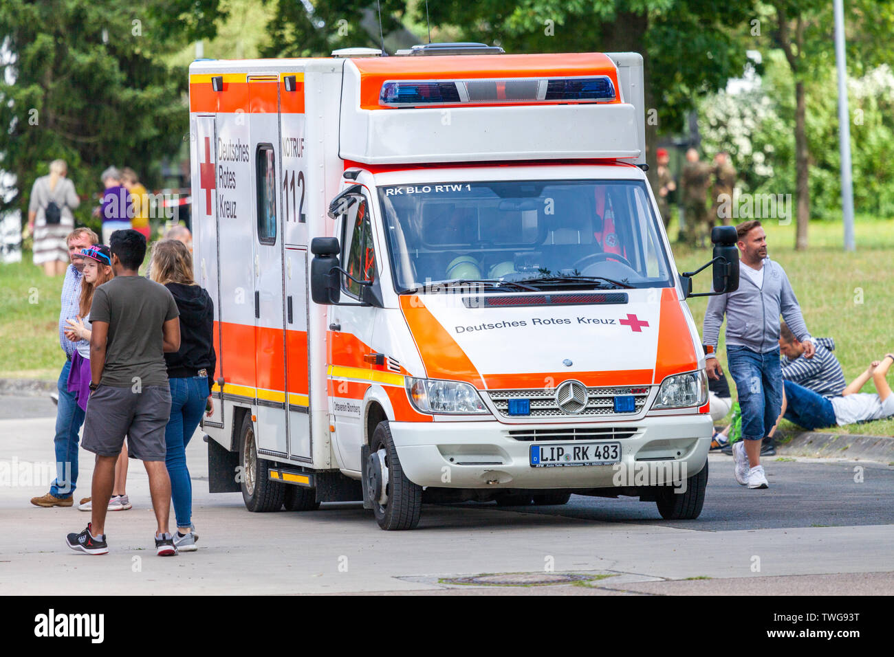 AUGUSTDORF / GERMANY JUNE 15, 2019 German ambulance car from Deutsches rotes Kreuz stands at