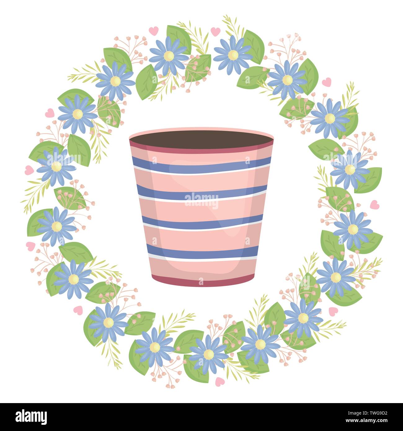 ceramic garden pot striped with flowers wreath vector illustration ...